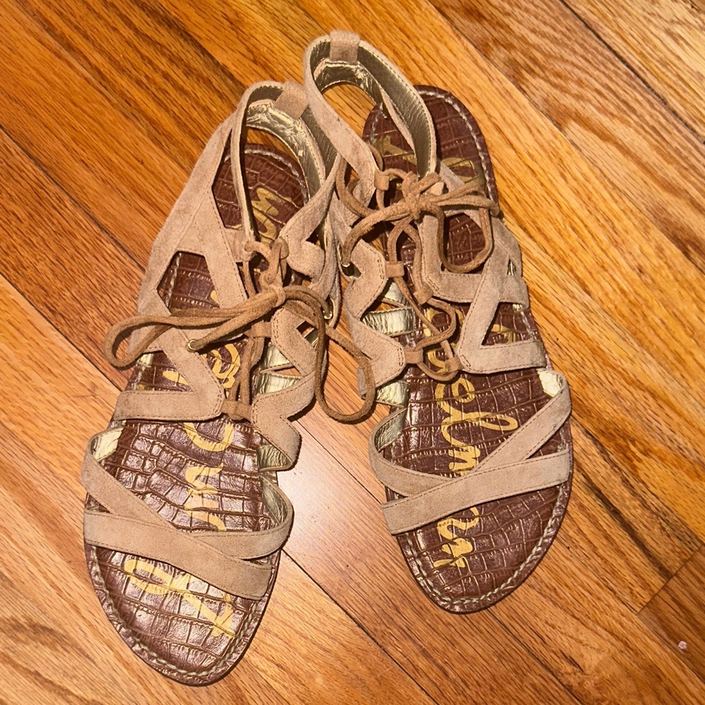 Sam Edelman Brown and Tan Suede Lace-Up Gladiator Sandals